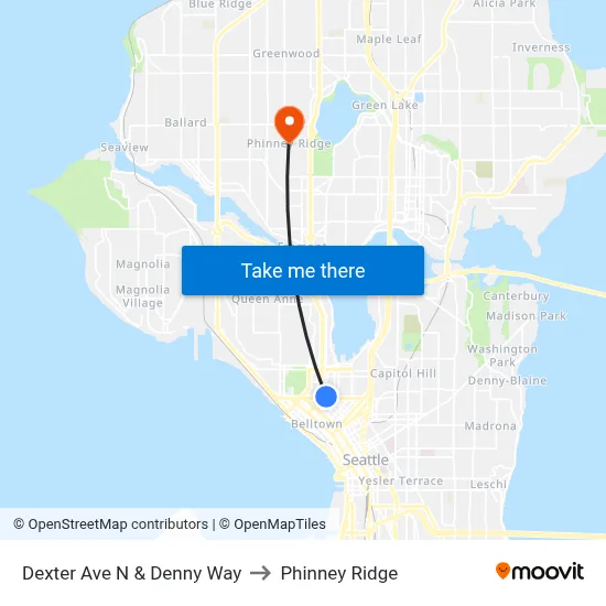 Dexter Ave N & Denny Way to Phinney Ridge map