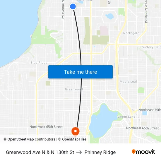 Greenwood Ave N & N 130th St to Phinney Ridge map