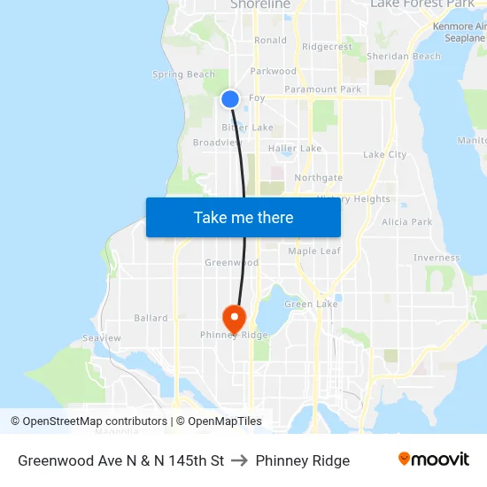 Greenwood Ave N & N 145th St to Phinney Ridge map