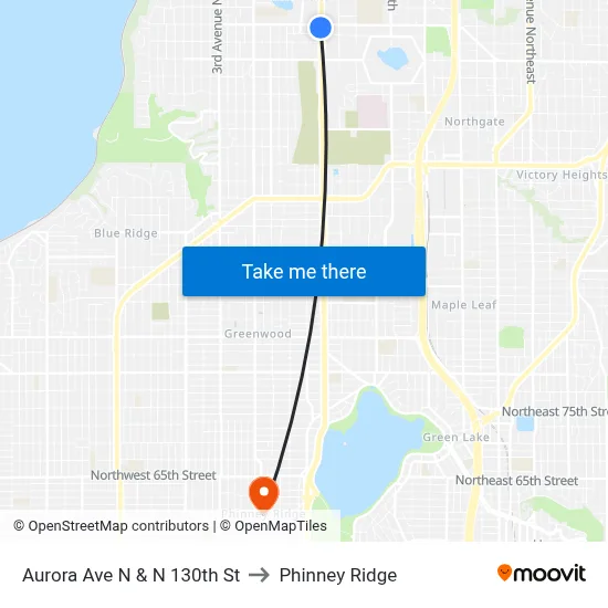 Aurora Ave N & N 130th St to Phinney Ridge map
