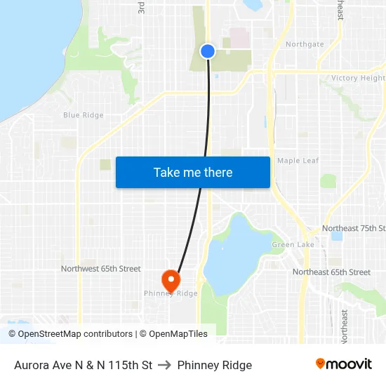 Aurora Ave N & N 115th St to Phinney Ridge map