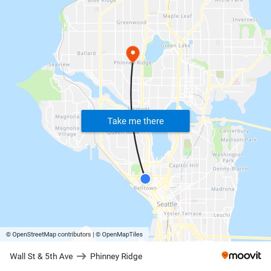 Wall St & 5th Ave to Phinney Ridge map