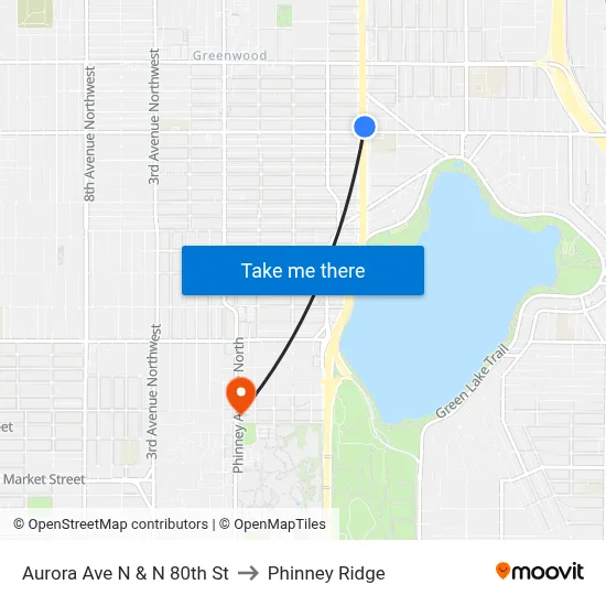 Aurora Ave N & N 80th St to Phinney Ridge map