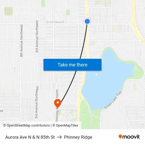 Aurora Ave N & N 85th St to Phinney Ridge map