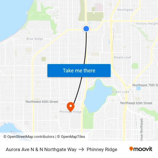 Aurora Ave N & N Northgate Way to Phinney Ridge map