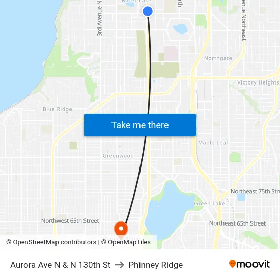Aurora Ave N & N 130th St to Phinney Ridge map