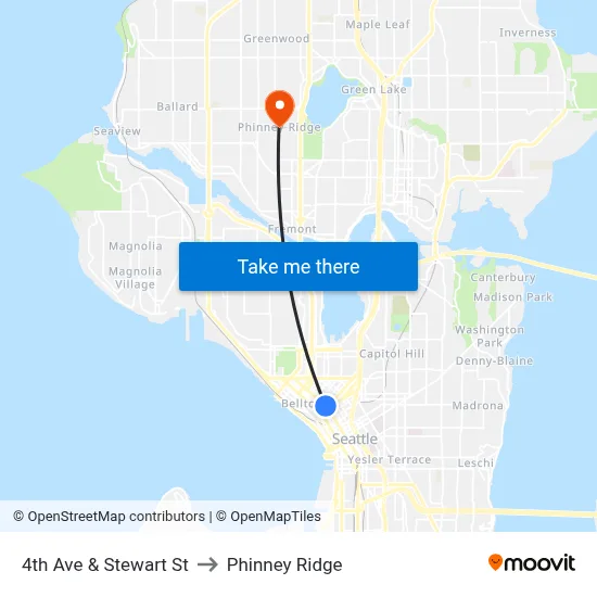 4th Ave & Stewart St to Phinney Ridge map