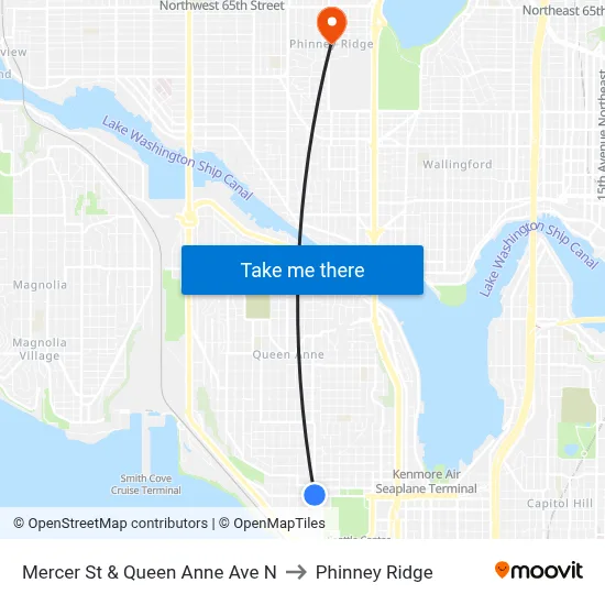 Mercer St & Queen Anne Ave N to Phinney Ridge map