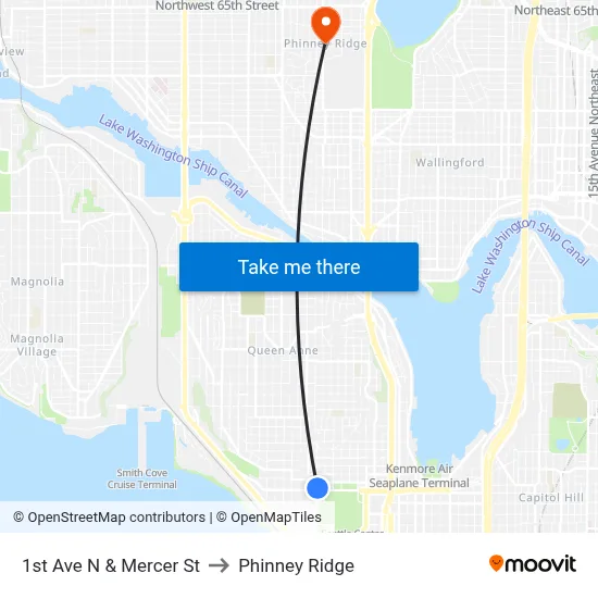 1st Ave N & Mercer St to Phinney Ridge map