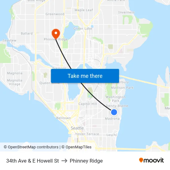34th Ave & E Howell St to Phinney Ridge map