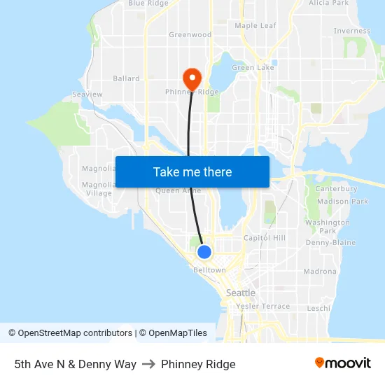 5th Ave N & Denny Way to Phinney Ridge map