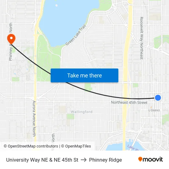 University Way NE & NE 45th St to Phinney Ridge map