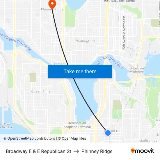 Broadway E & E Republican St to Phinney Ridge map
