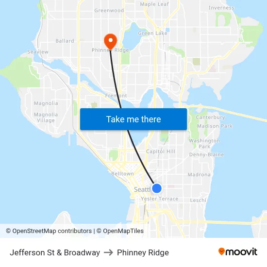 Jefferson St & Broadway to Phinney Ridge map