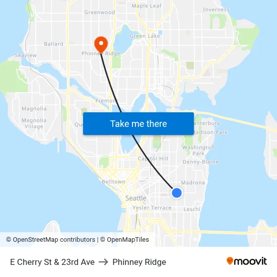 E Cherry St & 23rd Ave to Phinney Ridge map