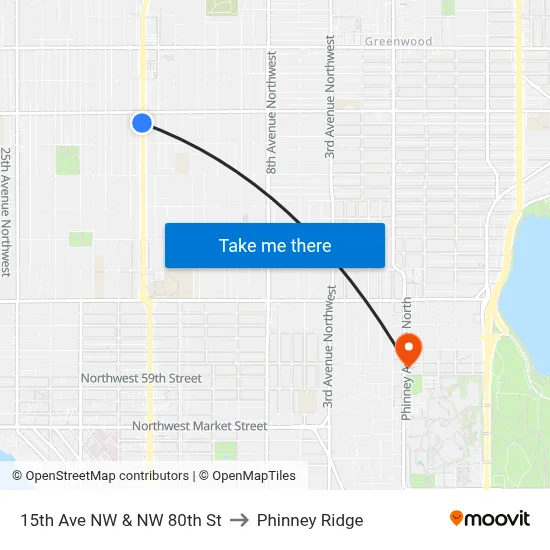 15th Ave NW & NW 80th St to Phinney Ridge map