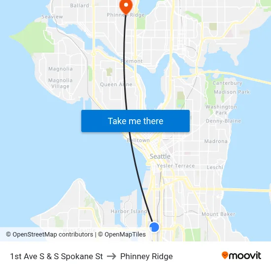 1st Ave S & S Spokane St to Phinney Ridge map
