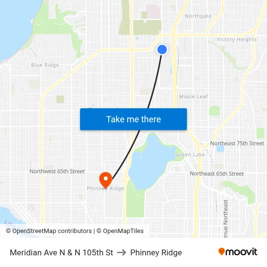 Meridian Ave N & N 105th St to Phinney Ridge map