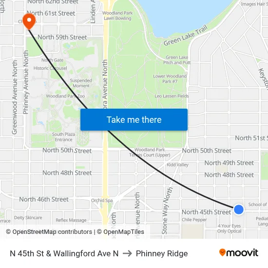 N 45th St & Wallingford Ave N to Phinney Ridge map