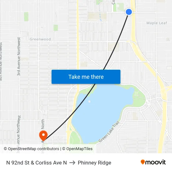 N 92nd St & Corliss Ave N to Phinney Ridge map