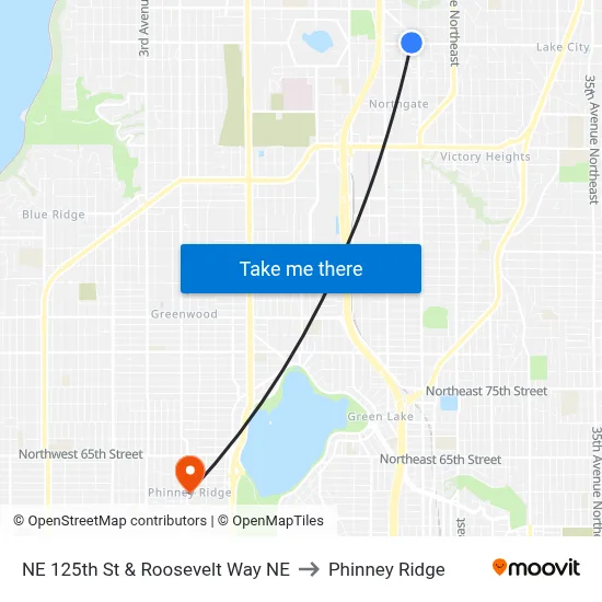 NE 125th St & Roosevelt Way NE to Phinney Ridge map