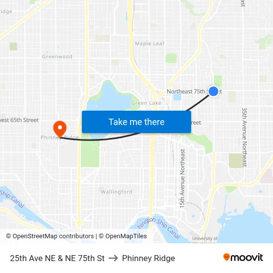 25th Ave NE & NE 75th St to Phinney Ridge map