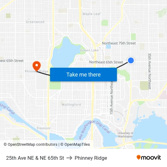25th Ave NE & NE 65th St to Phinney Ridge map