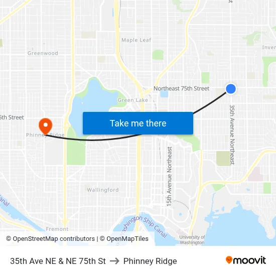 35th Ave NE & NE 75th St to Phinney Ridge map