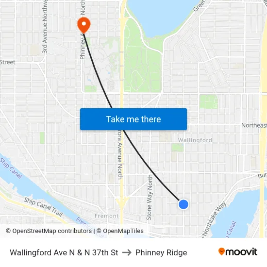 Wallingford Ave N & N 37th St to Phinney Ridge map