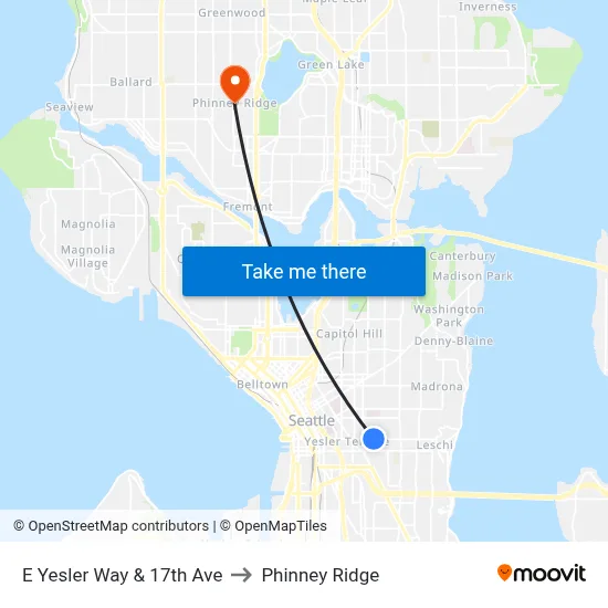 E Yesler Way & 17th Ave to Phinney Ridge map