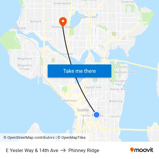 E Yesler Way & 14th Ave to Phinney Ridge map