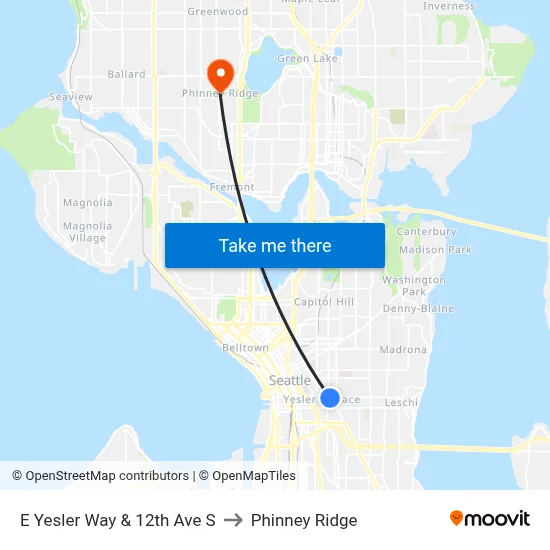 E Yesler Way & 12th Ave S to Phinney Ridge map