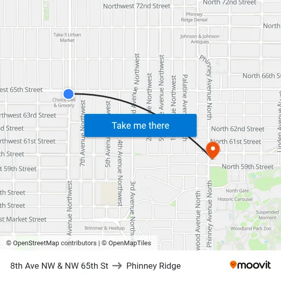 8th Ave NW & NW 65th St to Phinney Ridge map