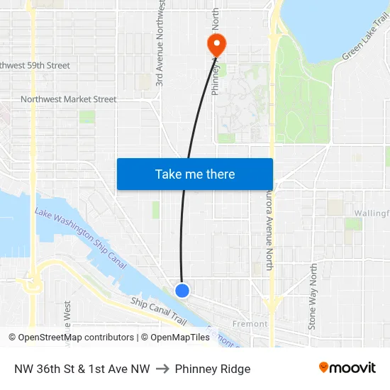 NW 36th St & 1st Ave NW to Phinney Ridge map