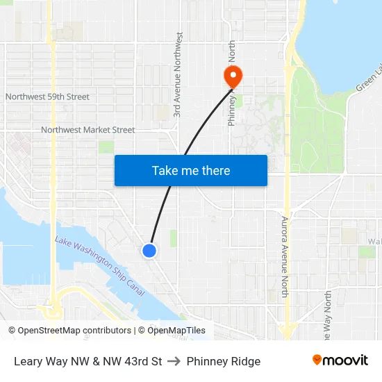 Leary Way NW & NW 43rd St to Phinney Ridge map