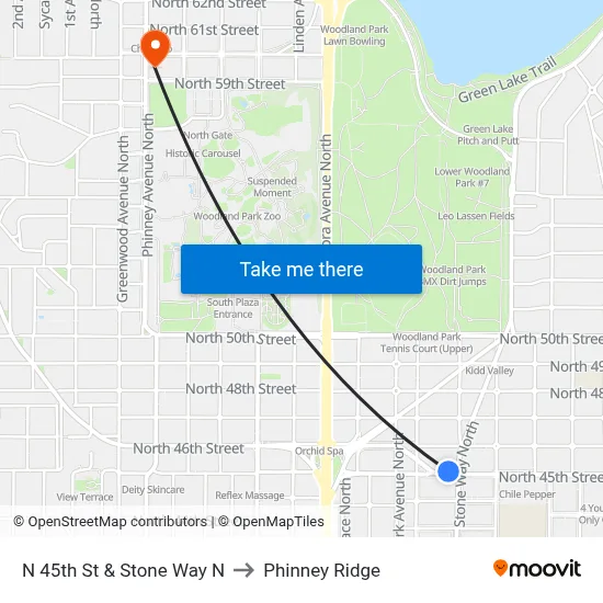 N 45th St & Stone Way N to Phinney Ridge map