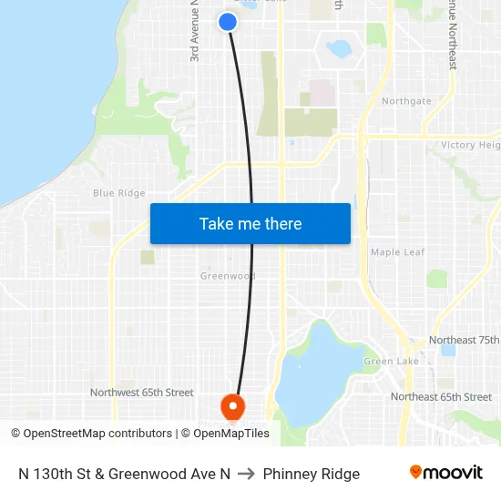 N 130th St & Greenwood Ave N to Phinney Ridge map