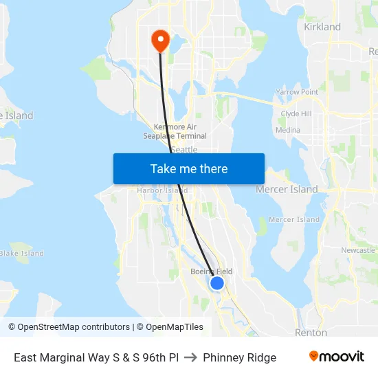 East Marginal Way S & S 96th Pl to Phinney Ridge map