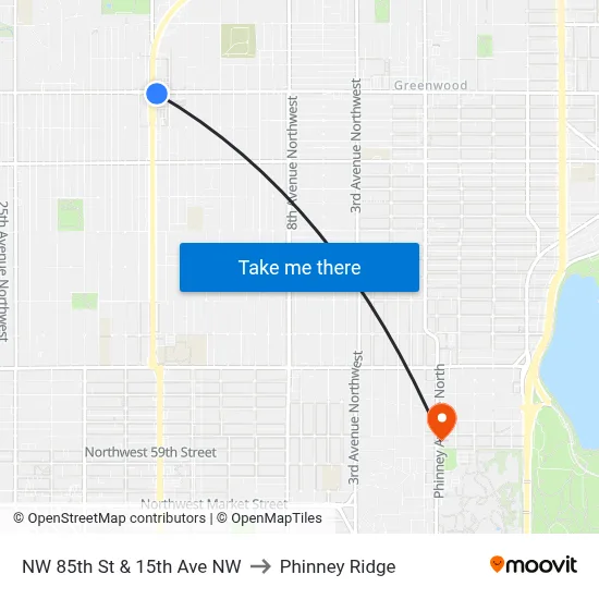 NW 85th St & 15th Ave NW to Phinney Ridge map