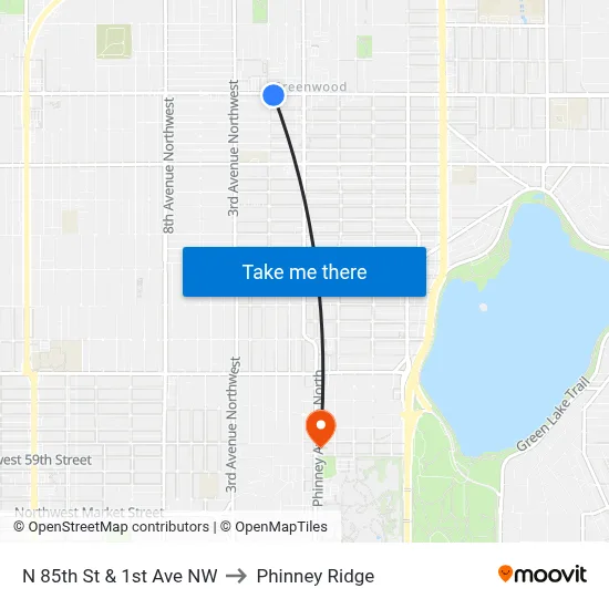 N 85th St & 1st Ave NW to Phinney Ridge map