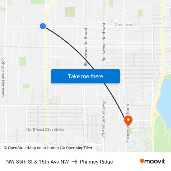 NW 85th St & 15th Ave NW to Phinney Ridge map