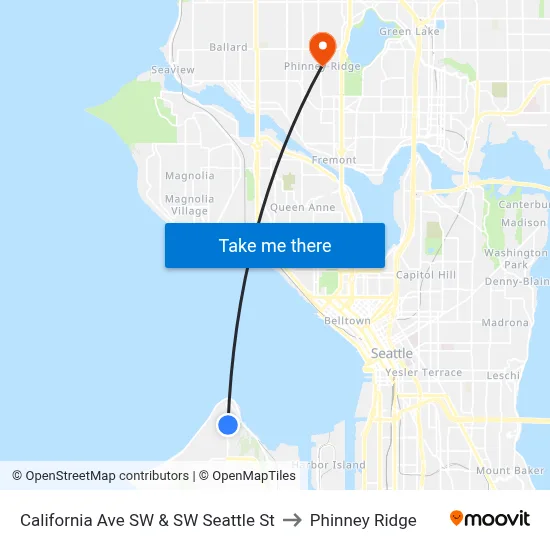 California Ave SW & SW Seattle St to Phinney Ridge map