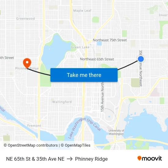 NE 65th St & 35th Ave NE to Phinney Ridge map