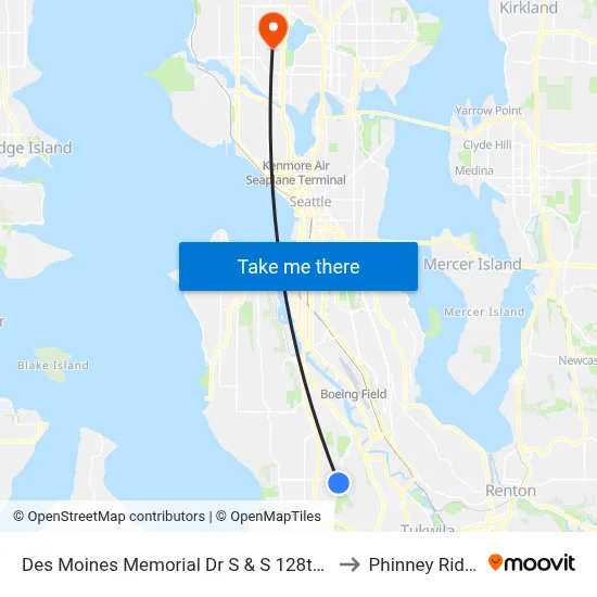 Des Moines Memorial Dr S & S 128th St to Phinney Ridge map