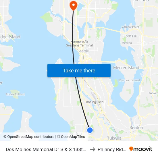 Des Moines Memorial Dr S & S 138th St to Phinney Ridge map