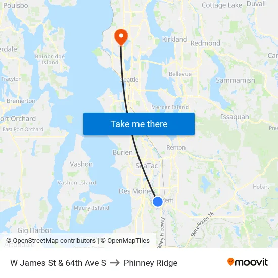 W James St & 64th Ave S to Phinney Ridge map