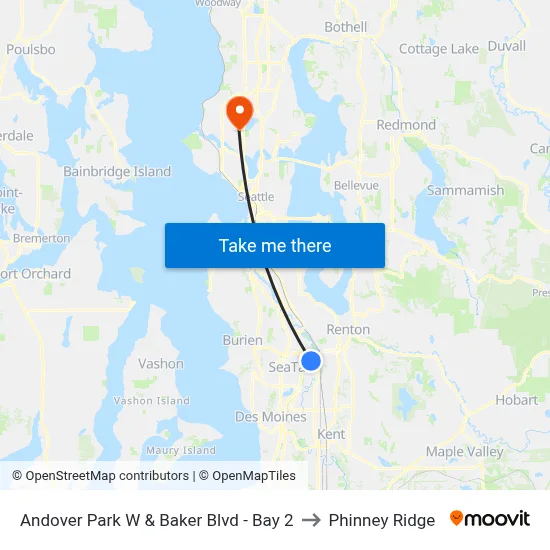 Andover Park W & Baker Blvd - Bay 2 to Phinney Ridge map
