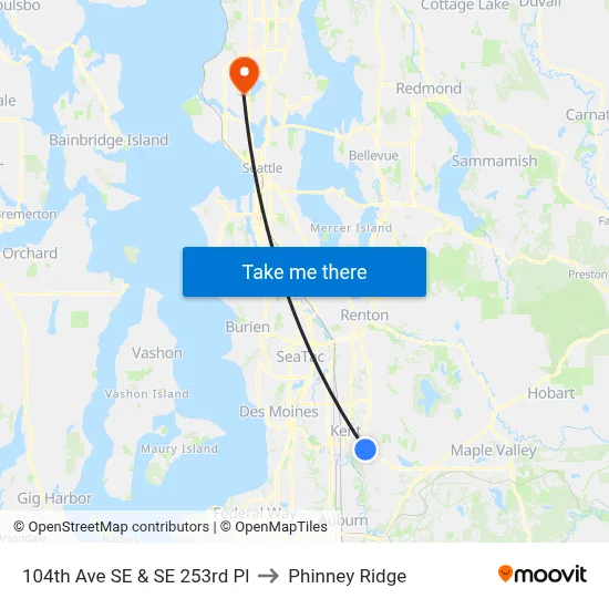104th Ave SE & SE 253rd Pl to Phinney Ridge map