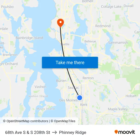 68th Ave S & S 208th St to Phinney Ridge map