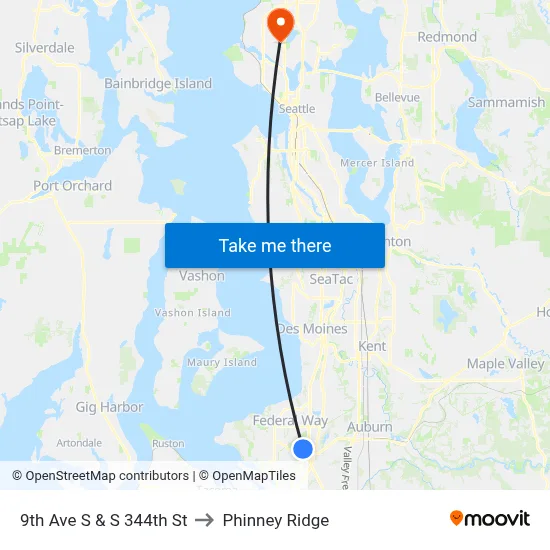 9th Ave S & S 344th St to Phinney Ridge map
